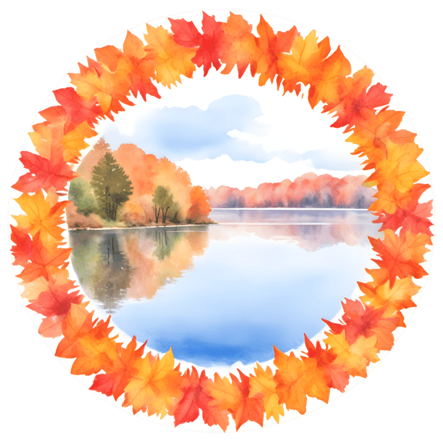 Free transparent PNG: Vibrant Autumn Leaves Framing a Quiet Lake PNG Illustration