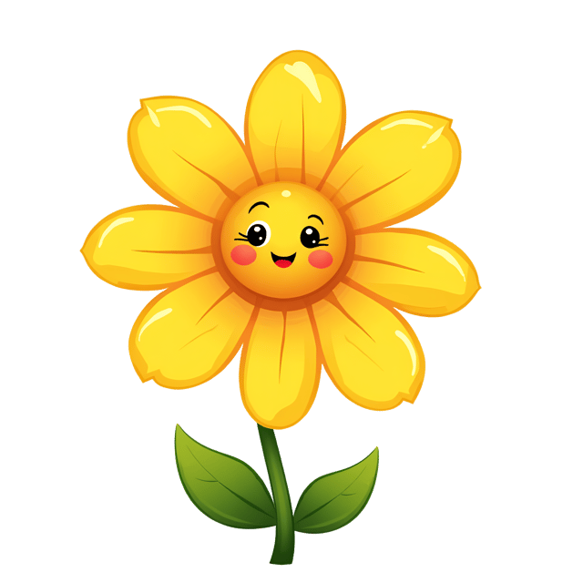 Free transparent PNG: Cheerful Yellow Flower PNG Illustration with Green Leaves for Bright and Sunny Designs