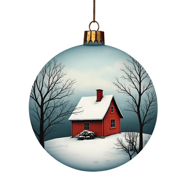 Free transparent PNG: Vintage Tree Ornament with Winter House  Free Downloadable PNG Clipart