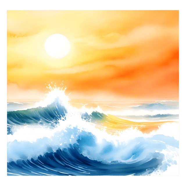 Free transparent PNG: Endless Ocean with Crashing Waves Under a Golden Sunset Transparent PNG Background
