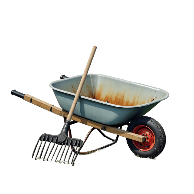 Free transparent PNG: Garden Rake and Wheelbarrow  Farming Tools Clipart, free downloadable png