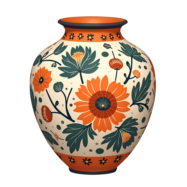 Free transparent PNG: Hand-Painted Ceramic Vase with Intricate Floral Designs and Earthy Tones