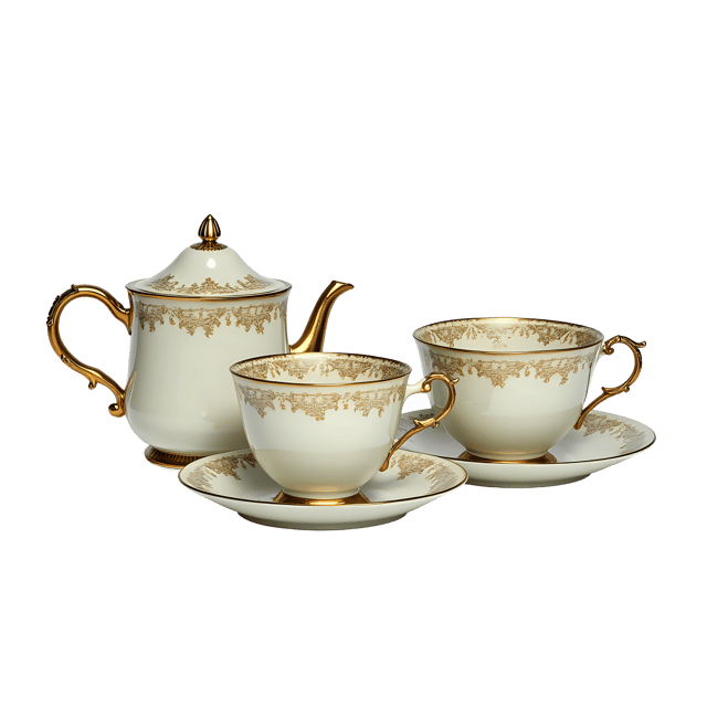 Free transparent PNG: Delicate Gold Accented Tea Set PNG with Transparent Background for Elegant and Sophisticated Design