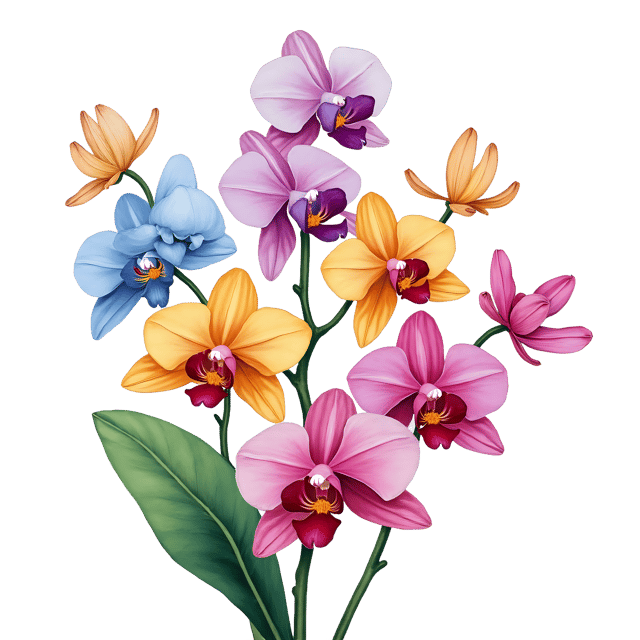 Free transparent PNG: Magnificent Multicolored Orchid Display PNG with Transparent Background