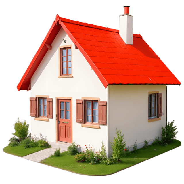 Free transparent PNG: Small Cottage with Red Roof and Garden PNG Transparent Background