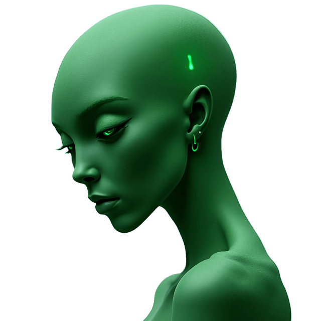 Free transparent PNG: Slender Green Humanoid with Glowing Emerald Eyes - Realistic Isolated Illustration
