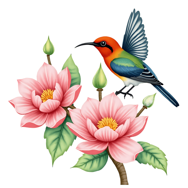 Free transparent PNG: Chinoiserie Camellia and Paradise Flycatcher  Exquisite Oriental Design Clipart, free downloadable png