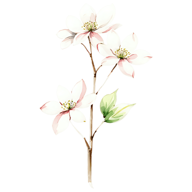 Free transparent PNG: Watercolor Dogwood Tree Transparent PNG – Gentle Illustration for Nature-inspired Designs