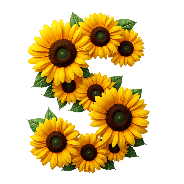 Free transparent PNG: Golden Yellow Sunflowers Arranged in a Bold 'S' Shape Design with Transparent Background