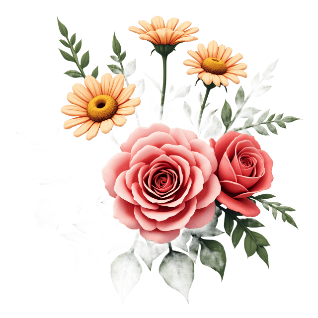 Free transparent PNG: Roses and Daisies Flower Arrangement PNG with Transparent Background for Floral Design