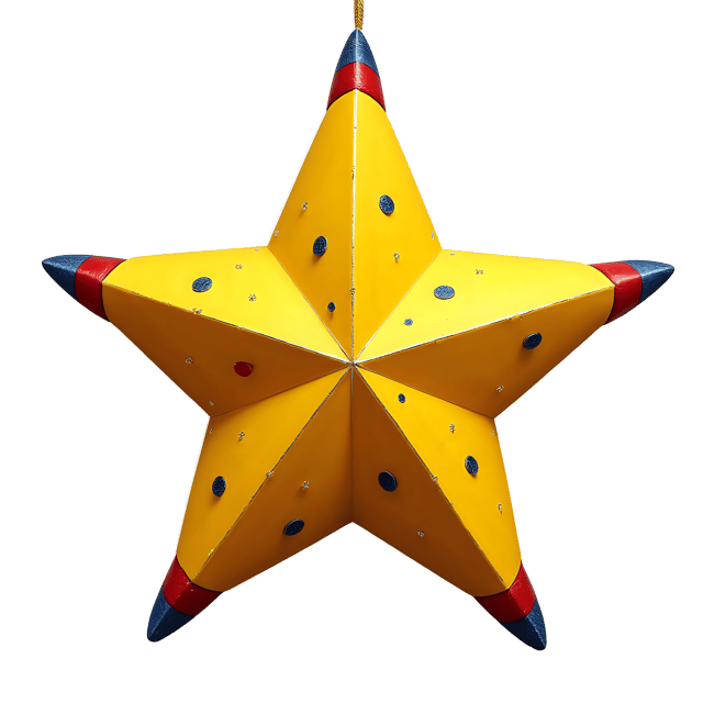 Free transparent PNG: Yellow Star Decoration with Red and Blue Stripes and Glitter PNG
