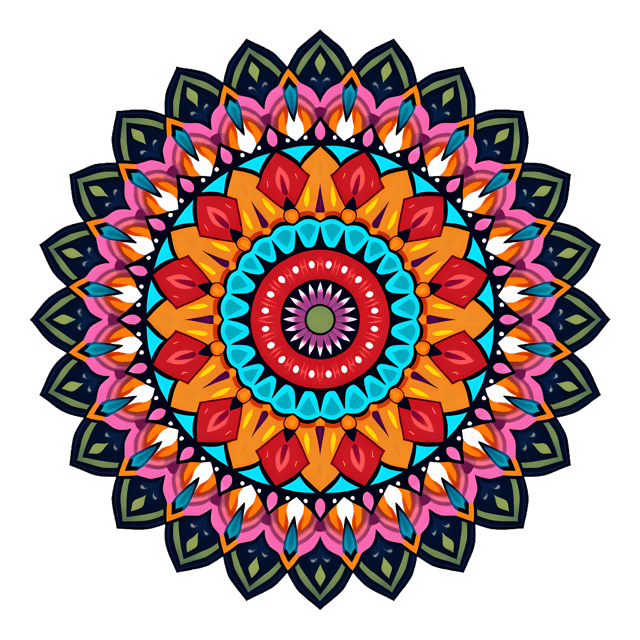 Free transparent PNG: Symmetrical Mandala Clipart with Vibrant Geometric Patterns and Transparent Background