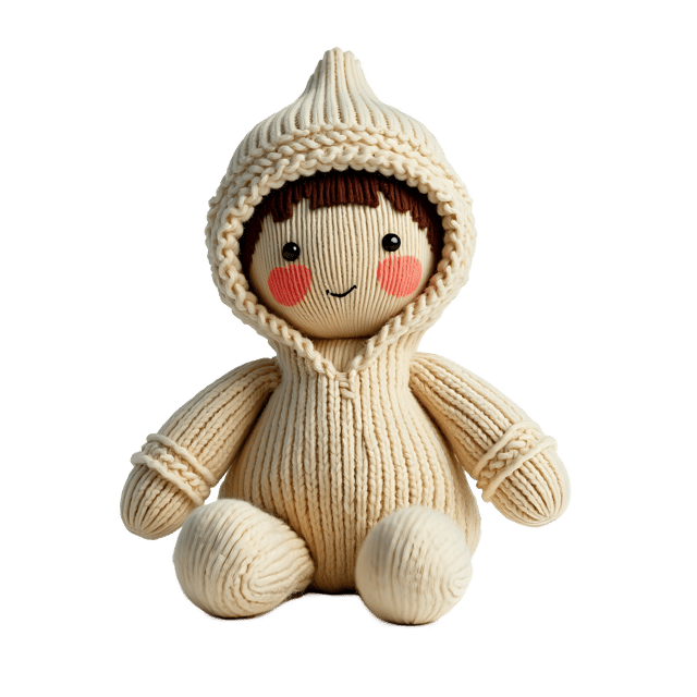 Free transparent PNG: Soft Knitted Doll PNG with Transparent Background for Crafting and Decor