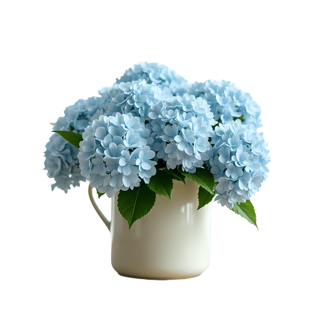 Free transparent PNG: Soft Pale Blue Hydrangea Cluster PNG on Wooden Table