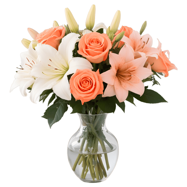 Free transparent PNG: Vase with Roses and Lilies PNG Image - Fresh Flower Arrangement Clipart