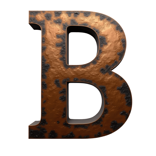 Free transparent PNG: Copper Letter B with Hammered Texture and Oxidized Patina