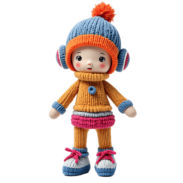 Free transparent PNG: Futuristic Knitted Doll with Metallic Yarns and Geometric Shapes