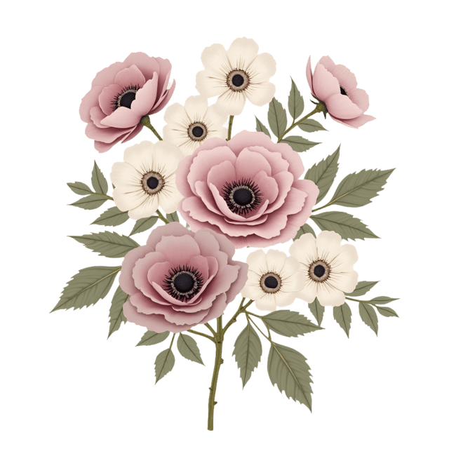 Free transparent PNG: Dusty Mauve Roses with Ivory Anemones  Free Floral PNG Download