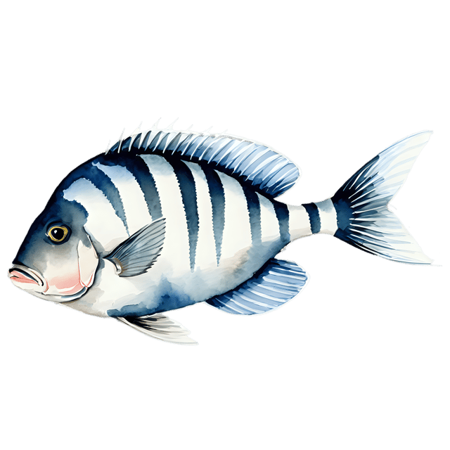 Free transparent PNG: Sheepshead Fish Watercolor Illustration – Transparent PNG for Aquatic Themes