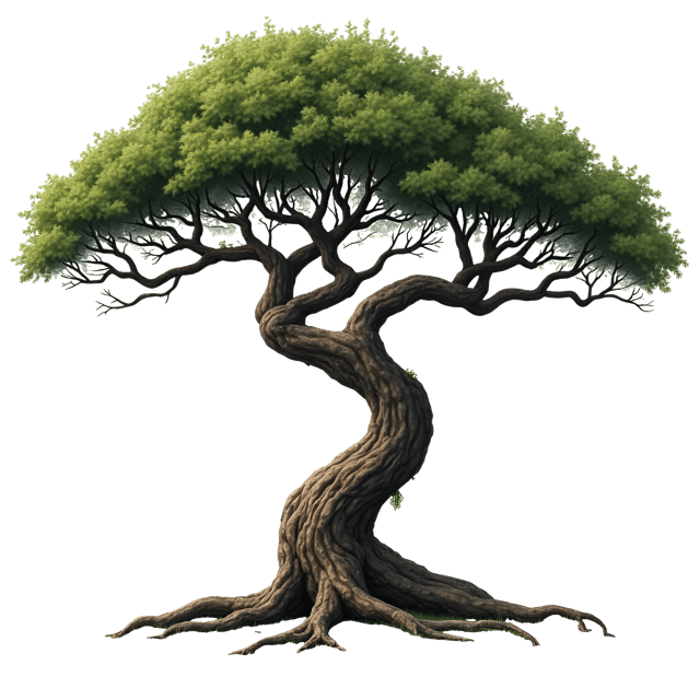 Free transparent PNG: Elegant Ancient Tree with Twisting Bark and Wide Spreading Branches - Beautiful Illustration Clipart