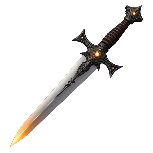 Free transparent PNG: Silver Dagger with Rune-Encrusted Hilt and Glowing Blade Tip - Fantasy Weapon Illustration