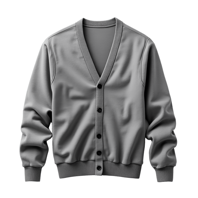 Free transparent PNG: Cozy Gray Cardigan Sweater Realistic Illustration for Fashion and Lifestyle Imagery