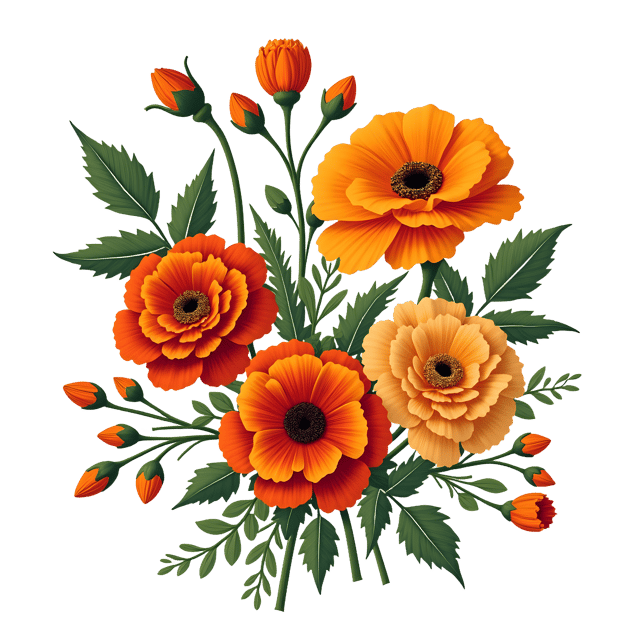 Free transparent PNG: Marigold and Rose PNG Flower Design with Transparent Background