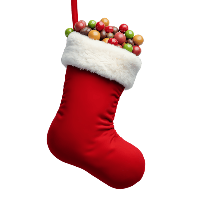 Free transparent PNG: Velour Christmas Stocking PNG with Candies Spilling Out for Holiday Decor and Crafts