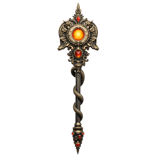 Free transparent PNG: Ornate Dragon Carved Staff with Gems - Detailed Oriental Design