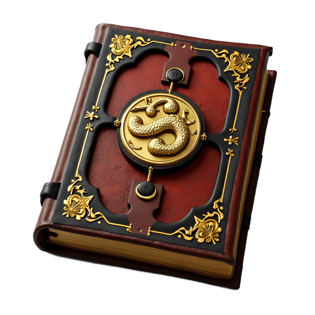 Free transparent PNG: Golden Dragon Scale Art on Leather-Bound Grimoire PNG