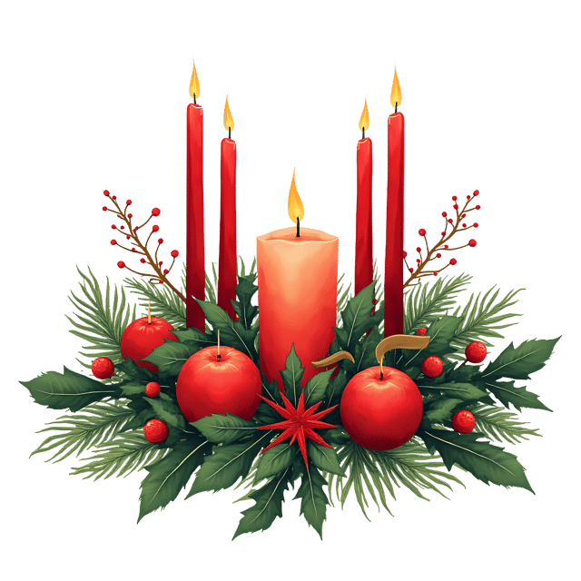Free transparent PNG: Festive Red and Green Table Centerpiece with Candles PNG