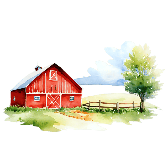Free transparent PNG: Watercolor Farm Scene Transparent PNG – Gentle Illustration for Nursery Decor, Clipart & Crafts
