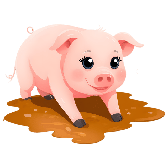 Free transparent PNG: Cute Pig Snuffling in Mud Transparent Background PNG