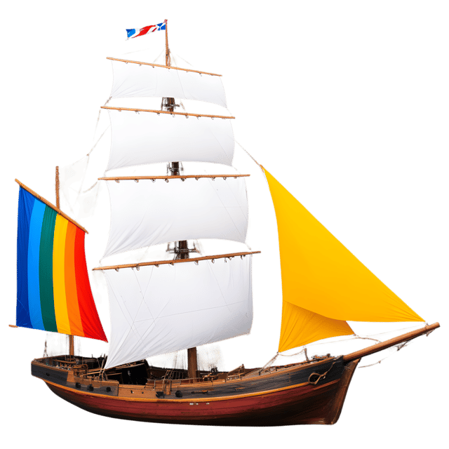 Free transparent PNG: Colorful Sails Wooden Ship PNG with Transparent Background for Nautical and Decorative Use