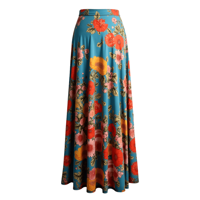 Free transparent PNG: Colorful Floral Maxi Skirt with High Slit PNG Design for Fashion and Art