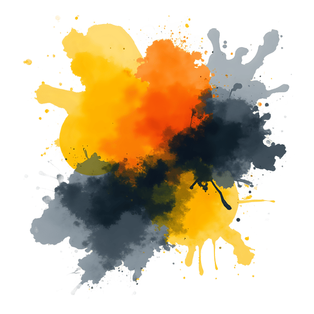 Free transparent PNG: Abstract Art with Bright Yellow and Orange Splotches on Dark Navy Background