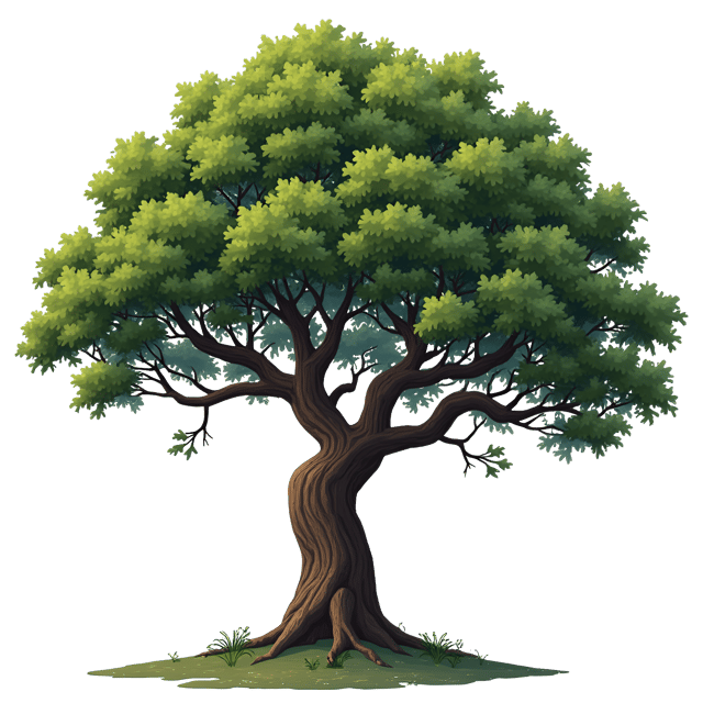Free transparent PNG: Magnificent Oak Tree Illustration with Deep Ridged Bark and Sprawling Branches