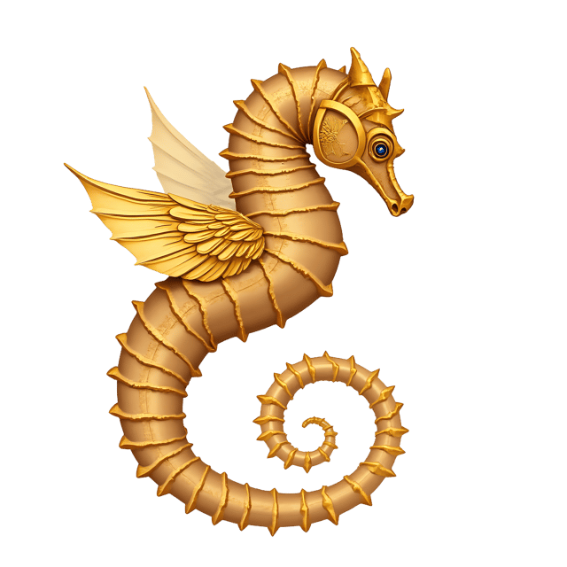 Free transparent PNG: Golden Seahorse Armor Design for Underwater and Fantasy Illustration