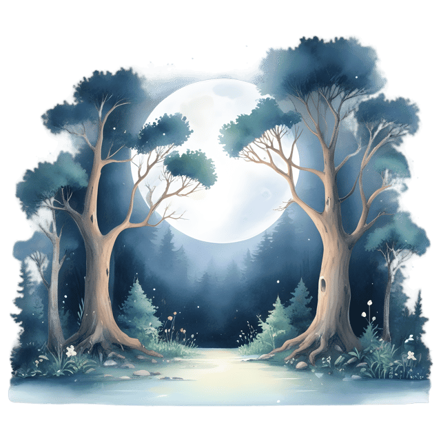 Free transparent PNG: Enchanted Forest Moonlight Scene - Transparent Background PNG