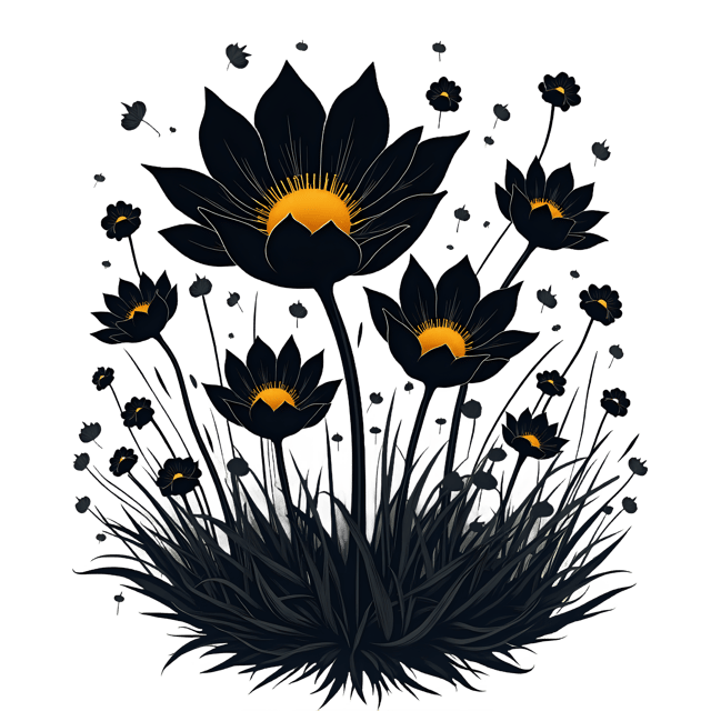 Free transparent PNG: Mystical Goth Flower with Black Petals and Glowing Centers PNG