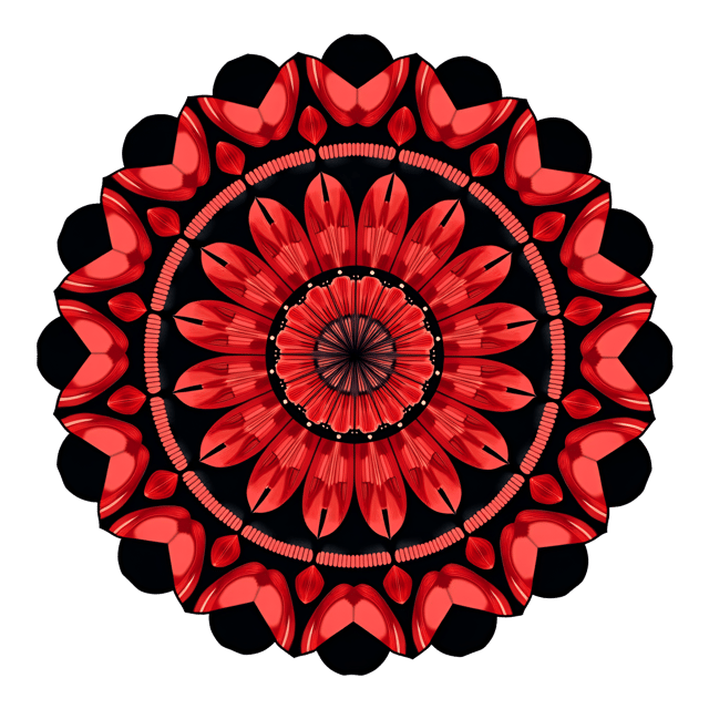 Free transparent PNG: Circular Ornament with Symmetrical Red and Black Stripe Pattern on Transparent Background