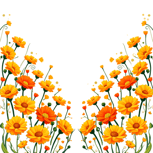 Free transparent PNG: Radiant Flower Carpet with Marigolds, Zinnias, and Cosmos Illustration