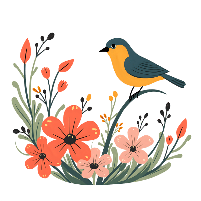 Free transparent PNG: Floral and Bird Postcard  Nature-themed Design, free downloadable png