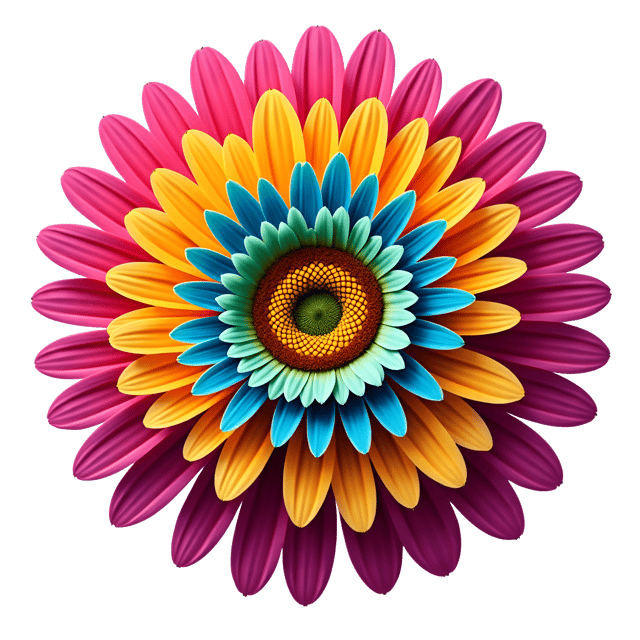 Free transparent PNG: Vibrant Multicolored Daisy Spiral Clipart for Creative Projects and Decor