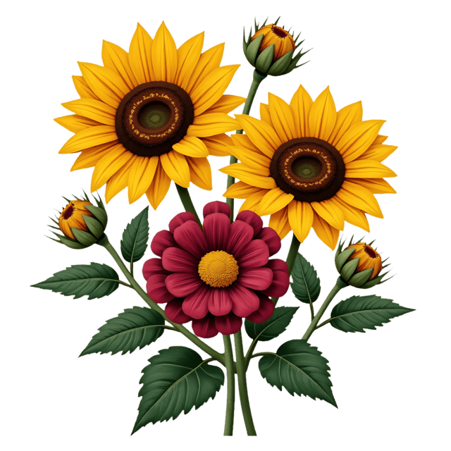 Free transparent PNG: Golden Sunflowers with Deep Maroon Zinnias  Garden Clipart, free transparent png download