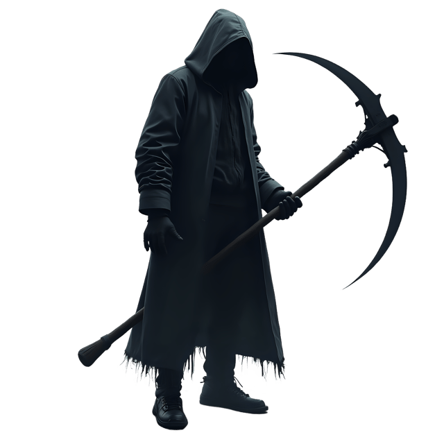 Free transparent PNG: Shadowy Figure Holding a Scythe Transparent PNG for Artistic and Decorative Use