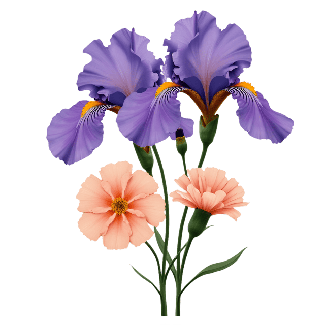 Free transparent PNG: Violet Irises with Pale Peach Carnations  Flower Clipart, free png download