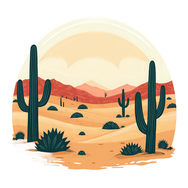 Free transparent PNG: Desert Landscape with Sand Dunes and Cacti PNG