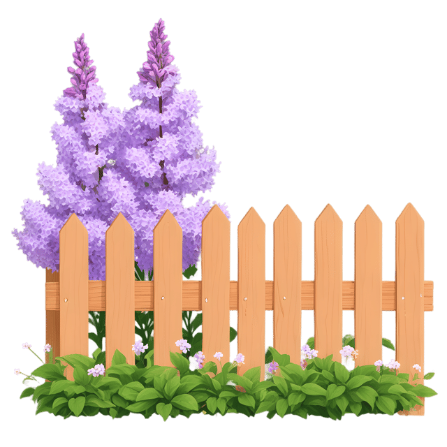 Free transparent PNG: Lilacs Blooming in Wooden Fence Garden PNG Transparent Background