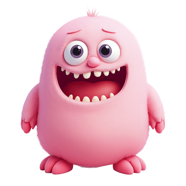 Free transparent PNG: Soft Pastel Pink Monster Plushie with Big Friendly Eyes and Fuzzy Texture